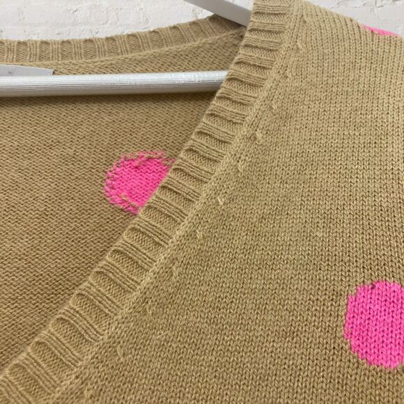 Gap Polka Dot Sweater Size Large Beige Pink V-Neck Wool Blend - Picture 6 of 14